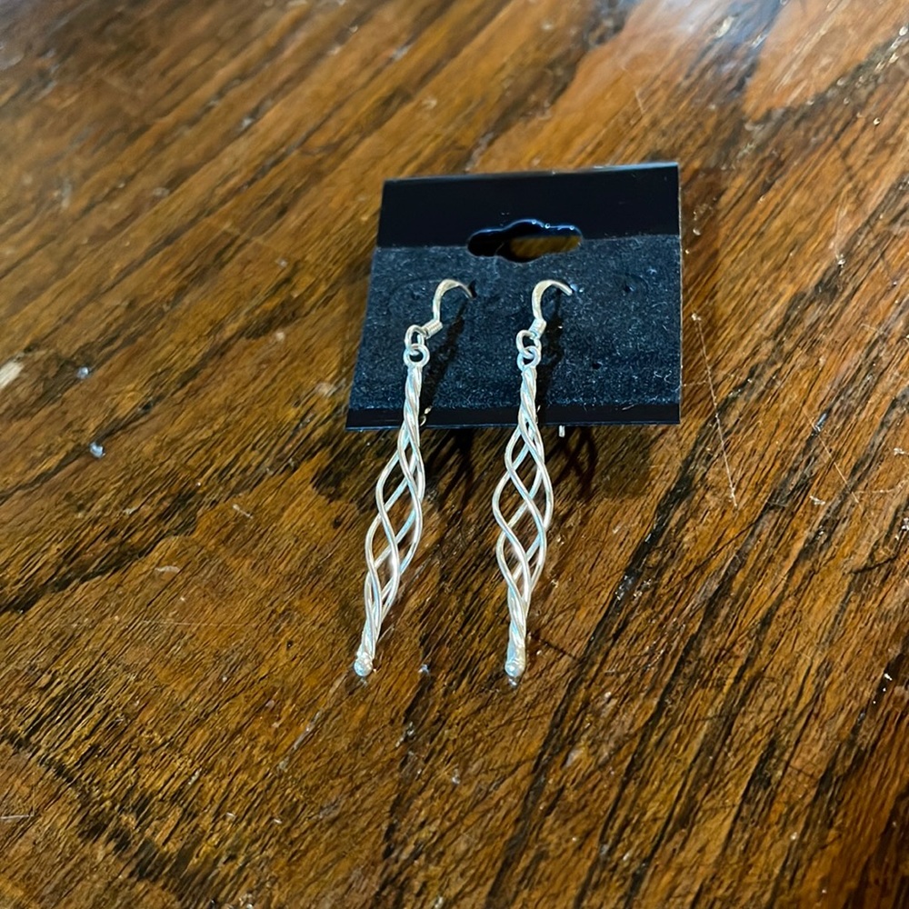 Signed MC 925 Sterling Abstract Twisted Drop Dangle Earrings Silver.